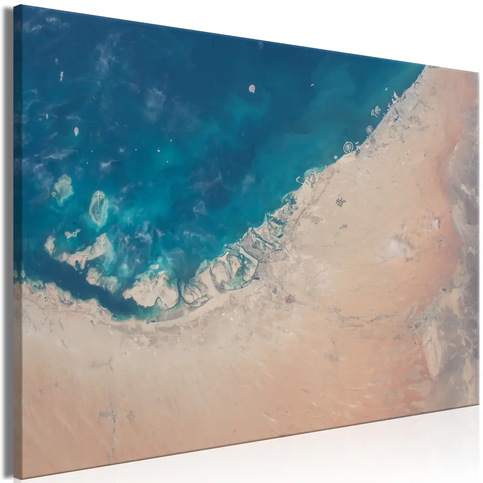 ⁨Obraz - Dubaj z satelity (1-częściowy) szeroki (rozmiar 30x20, wykończenie Standard)⁩ w sklepie Wasserman.eu