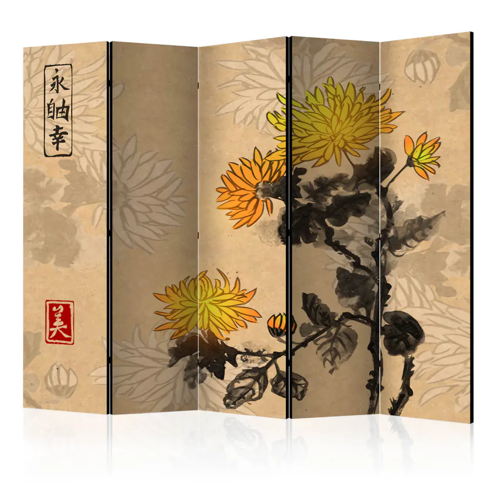 ⁨Parawan - Chryzantemy II [Room Dividers] (rozmiar 225x172, wykończenie Dwustronny)⁩ w sklepie Wasserman.eu