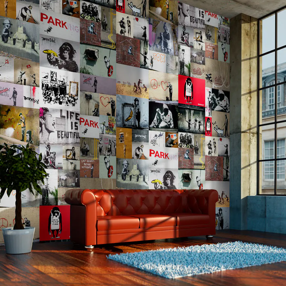 ⁨Wall mural - Banksy - collage (size 50x1000)⁩ at Wasserman.eu