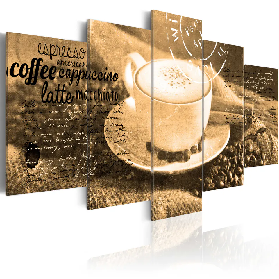 ⁨Obraz - Coffe, Espresso, Cappuccino, Latte machiato ... - sepia (rozmiar 100x50, wykończenie Premium Print)⁩ w sklepie Wasserman.eu