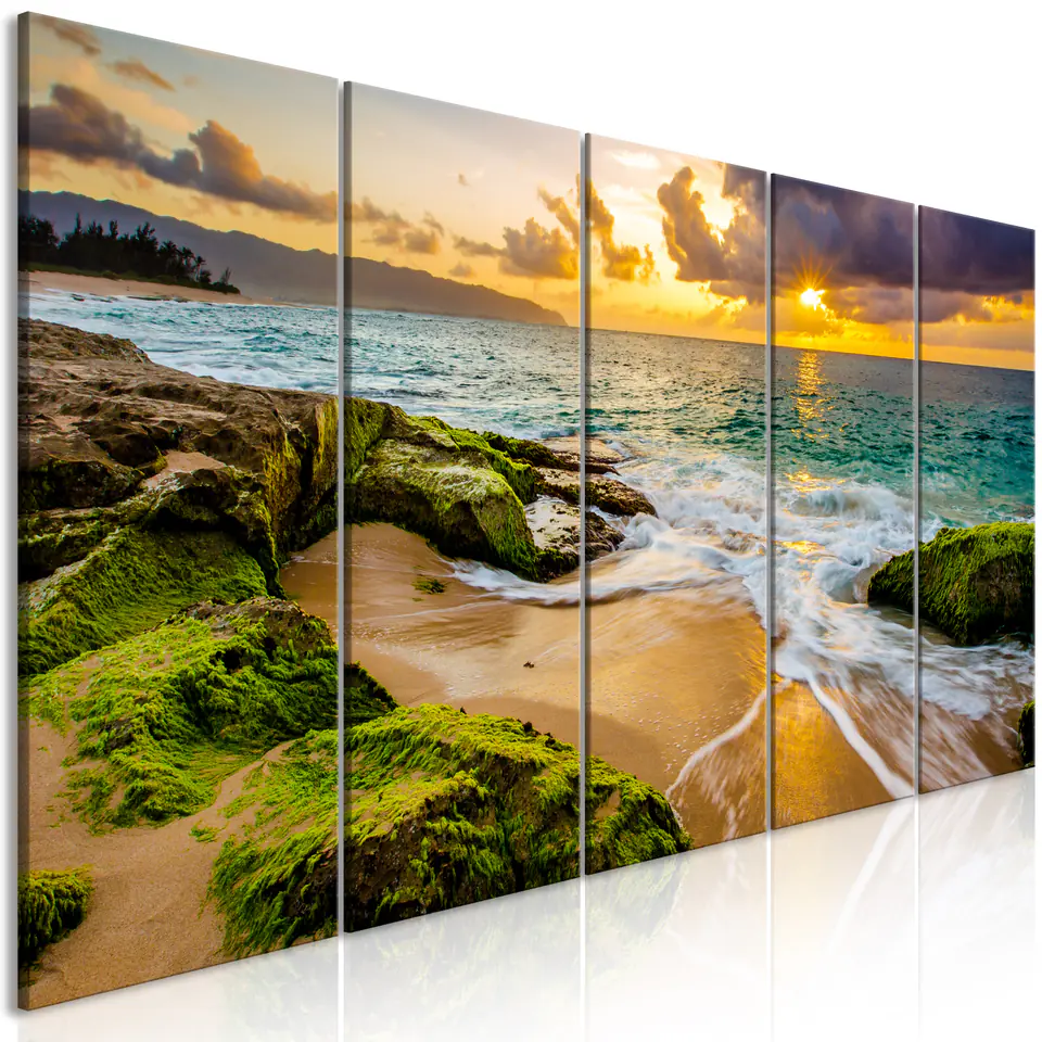 ⁨Obraz - Turkusowe morze (5-częściowy) wąski (rozmiar 225x90, wykończenie Premium Print)⁩ w sklepie Wasserman.eu