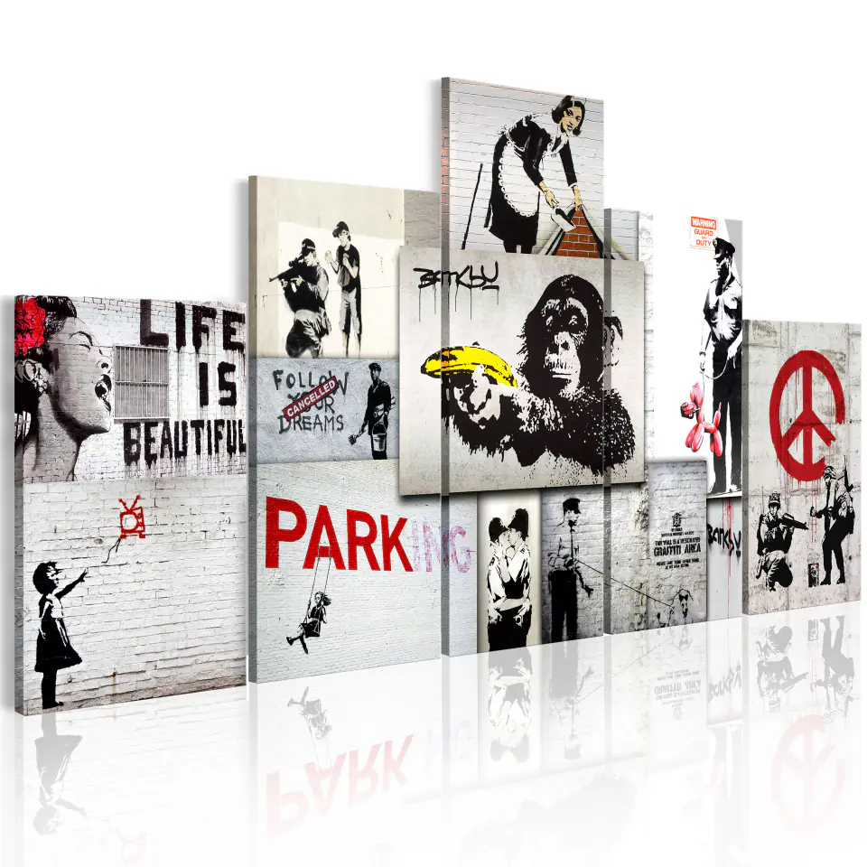 ⁨Obraz - Street Crimes: Banksy Art (rozmiar 200x100, wykończenie Na płótnie włoskim)⁩ w sklepie Wasserman.eu