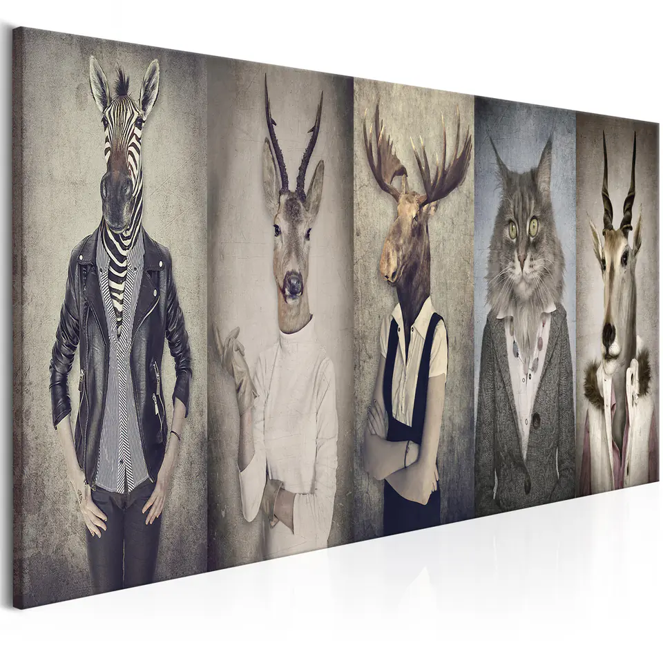 ⁨Obraz - Zwierzęce maski (rozmiar 120x40, wykończenie Na płótnie włoskim)⁩ w sklepie Wasserman.eu
