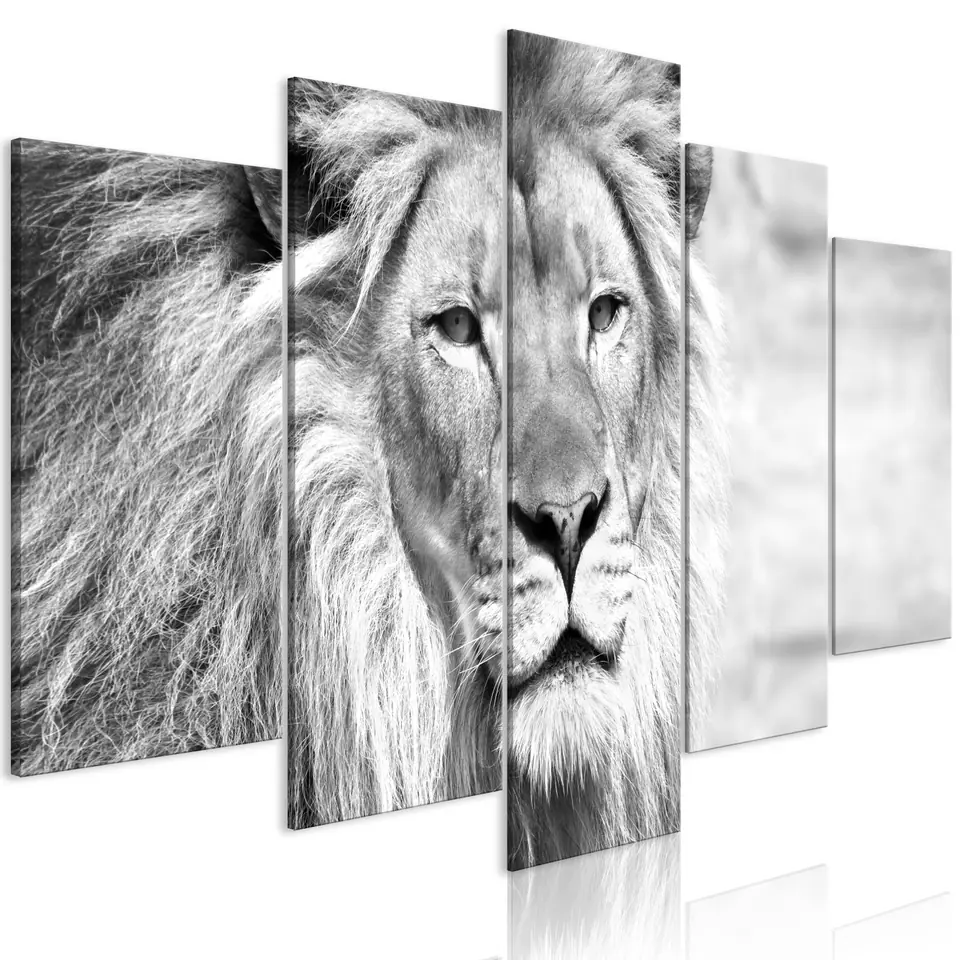 ⁨Picture - King of Beasts (5-piece), wide black and white (size 100x50)⁩ at Wasserman.eu