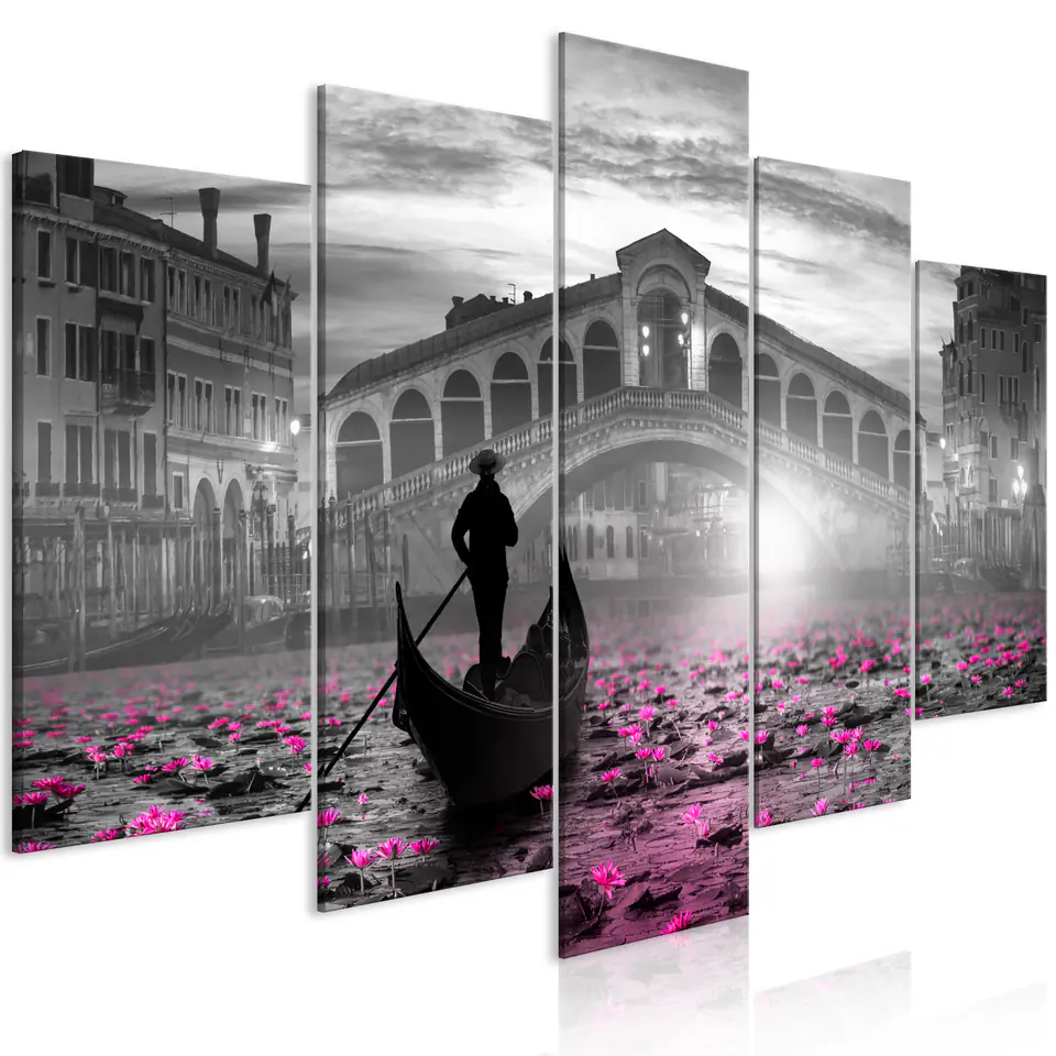 ⁨Obraz - Magiczna Wenecja (5-częściowy) szeroki szary (rozmiar 225x112.5, wykończenie Premium Print)⁩ w sklepie Wasserman.eu