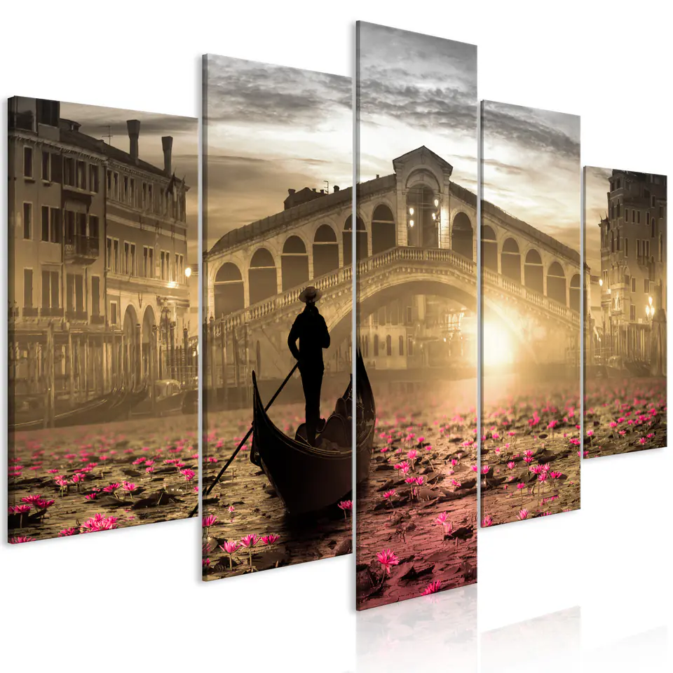 ⁨Obraz - Magiczna Wenecja (5-częściowy) szeroki pomarańczowy (rozmiar 225x112.5, wykończenie Premium Print)⁩ w sklepie Wasserman.eu