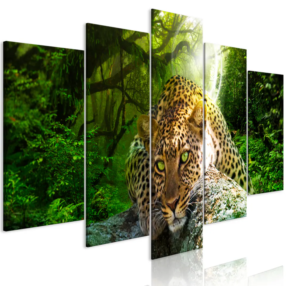 ⁨Picture - Lying leopard (5-piece), wide green (size 100x50)⁩ at Wasserman.eu