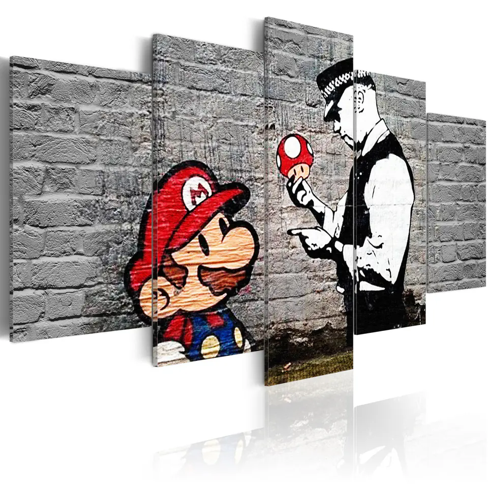 ⁨Obraz - Super Mario Mushroom Cop (Banksy) (rozmiar 100x50, wykończenie Premium Print)⁩ w sklepie Wasserman.eu