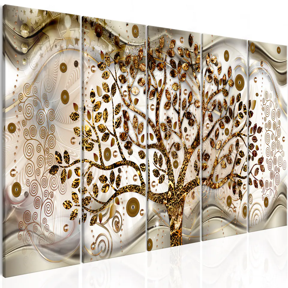 ⁨Painting - Tree and waves (5-part) brown (size 200x80)⁩ at Wasserman.eu