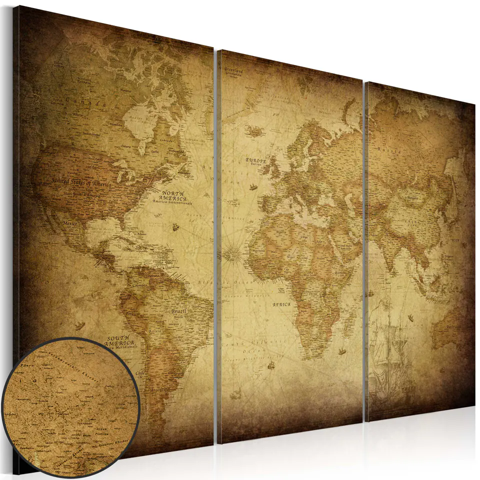 ⁨Picture - Old Map: triptych (size 60x40)⁩ at Wasserman.eu