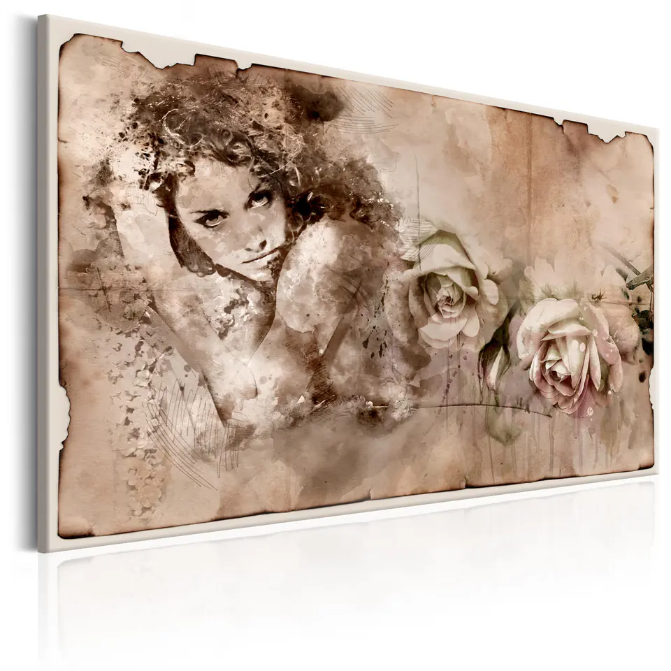 ⁨Painting - Retro Style: Woman and Roses (size 120x80)⁩ at Wasserman.eu