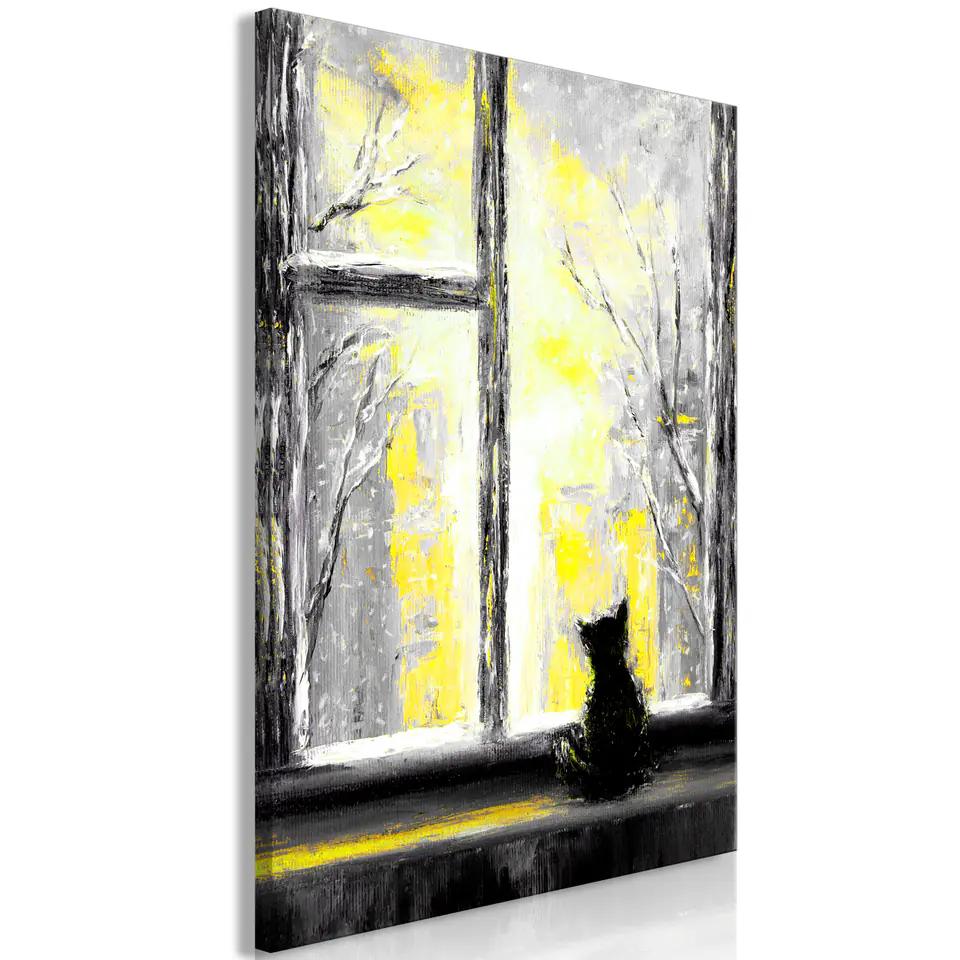⁨Obraz - Tęskniący kotek (1-częściowy) pionowy żółty (rozmiar 60x90, wykończenie Premium Print)⁩ w sklepie Wasserman.eu