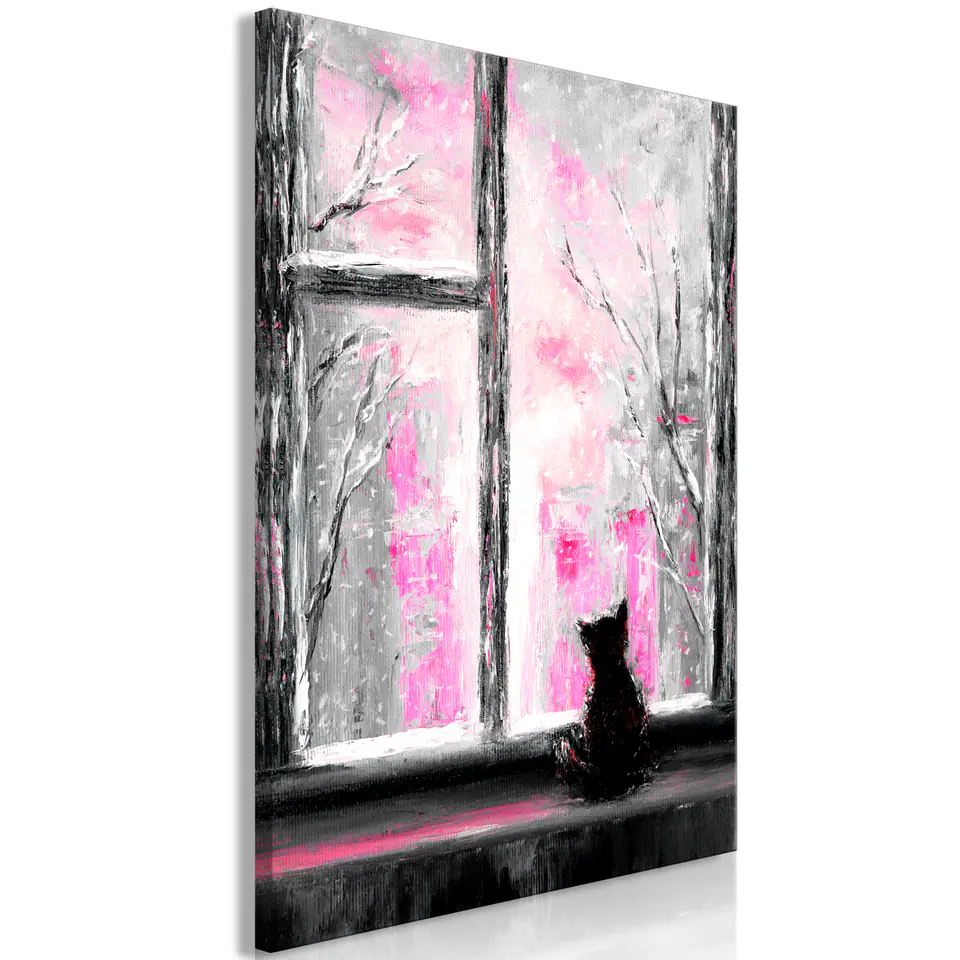 ⁨Obraz - Tęskniący kotek (1-częściowy) pionowy różowy (rozmiar 20x30, wykończenie Premium Print)⁩ w sklepie Wasserman.eu
