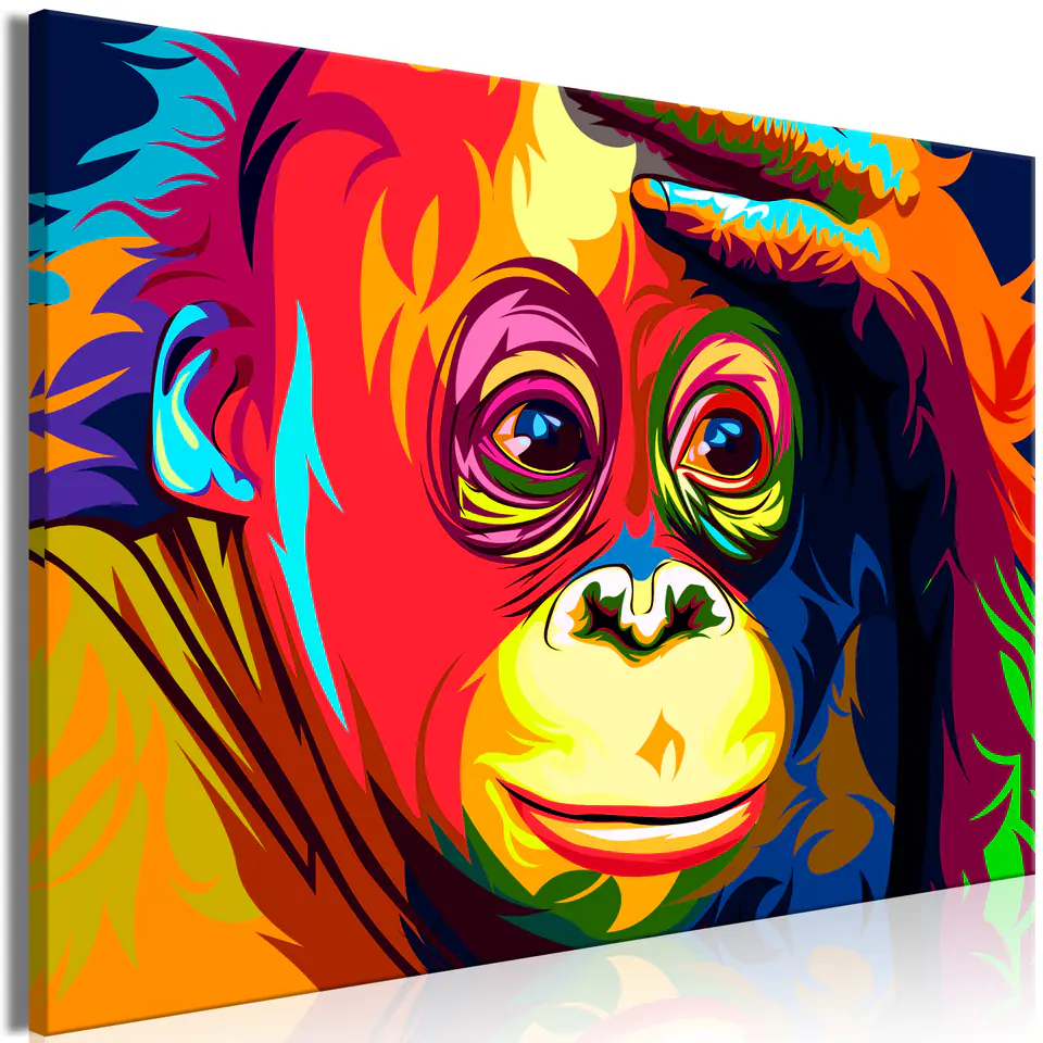 ⁨Obraz - Kolorowy orangutan (1-częściowy) szeroki (rozmiar 90x60, wykończenie Premium Print)⁩ w sklepie Wasserman.eu