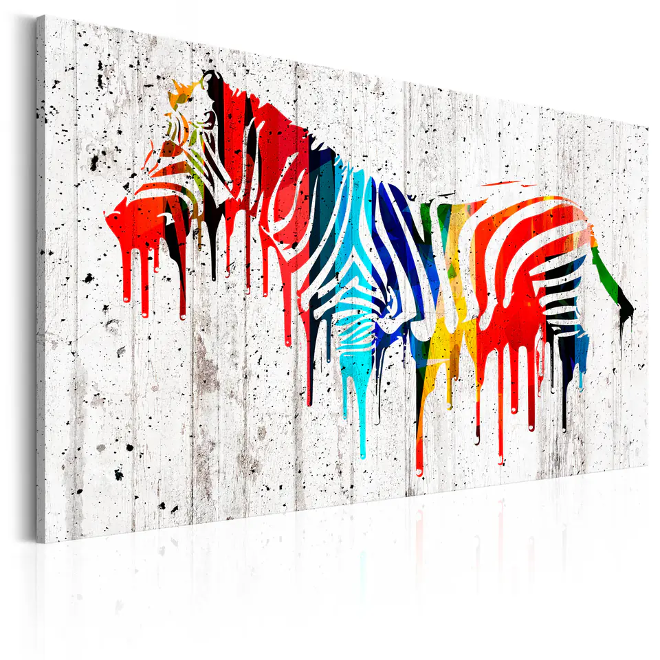 ⁨Obraz - Kolorowa zebra (rozmiar 60x40, wykończenie Standard)⁩ w sklepie Wasserman.eu