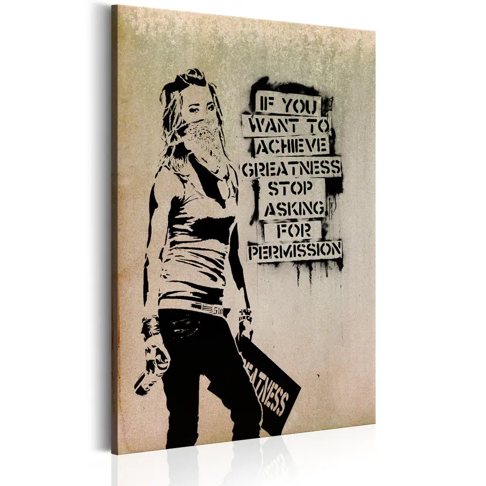 ⁨Obraz - Graffiti Slogan by Banksy (rozmiar 40x60, wykończenie Standard)⁩ w sklepie Wasserman.eu