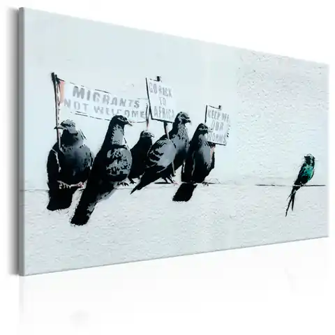 ⁨Obraz - Protesting Birds by Banksy (rozmiar 90x60, wykończenie Premium Print)⁩ w sklepie Wasserman.eu