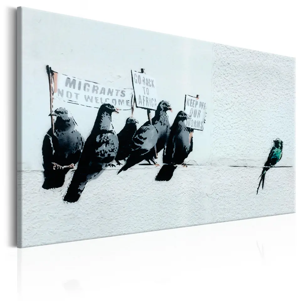 ⁨Obraz - Protesting Birds by Banksy (rozmiar 30x20, wykończenie Premium Print)⁩ w sklepie Wasserman.eu