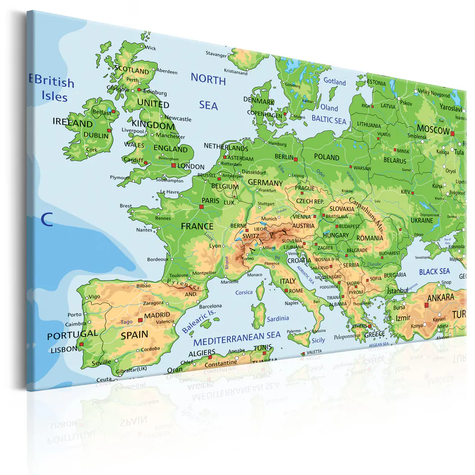 ⁨Obraz - Mapa Europy (rozmiar 120x80, wykończenie Standard)⁩ w sklepie Wasserman.eu