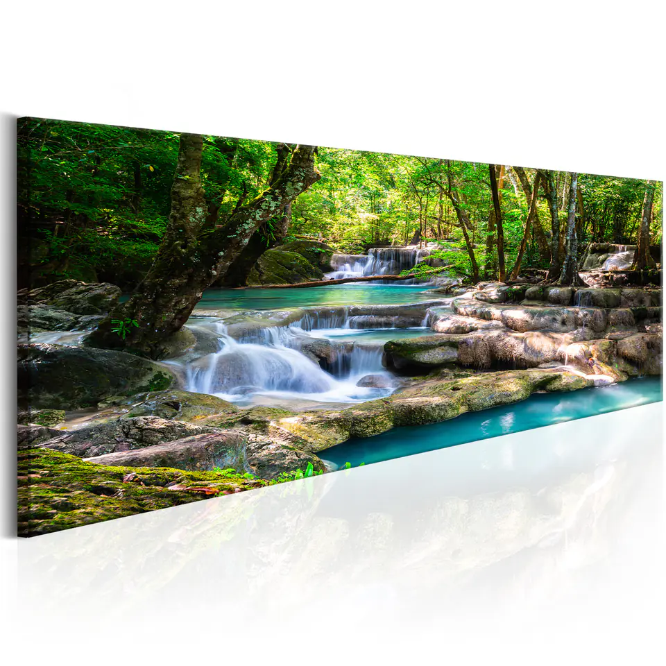 ⁨Obraz - Natura: Leśny wodospad (rozmiar 120x40, wykończenie Premium Print)⁩ w sklepie Wasserman.eu