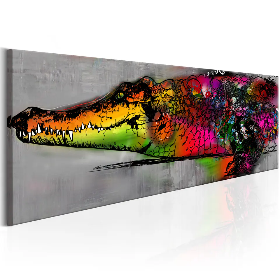 ⁨Obraz - Kolorowy aligator (rozmiar 120x40, wykończenie Premium Print)⁩ w sklepie Wasserman.eu