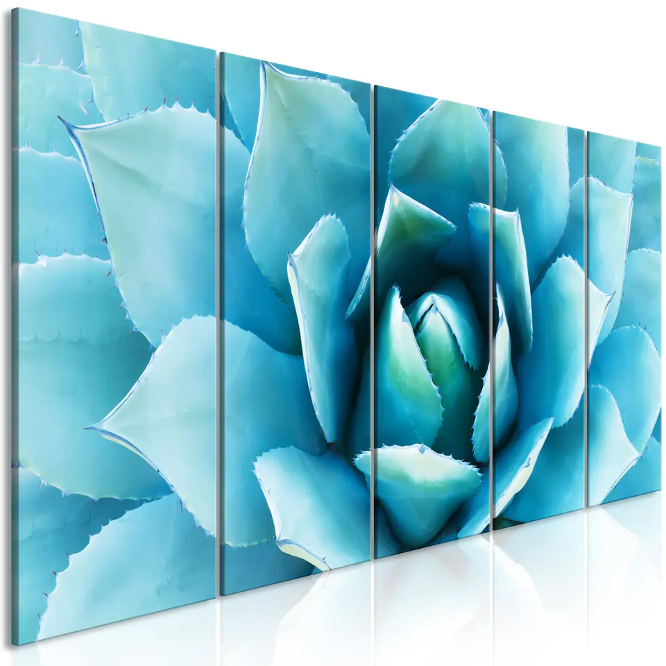 ⁨Obraz - Agawa (5-częściowy) wąski niebieski (rozmiar 225x90, wykończenie Premium Print)⁩ w sklepie Wasserman.eu