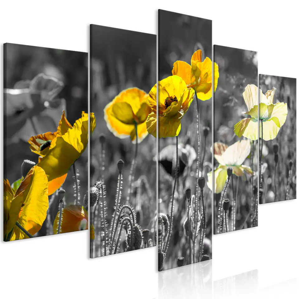 ⁨Obraz - Żółte maki (5-częściowy) szeroki (rozmiar 100x50, wykończenie Premium Print)⁩ w sklepie Wasserman.eu