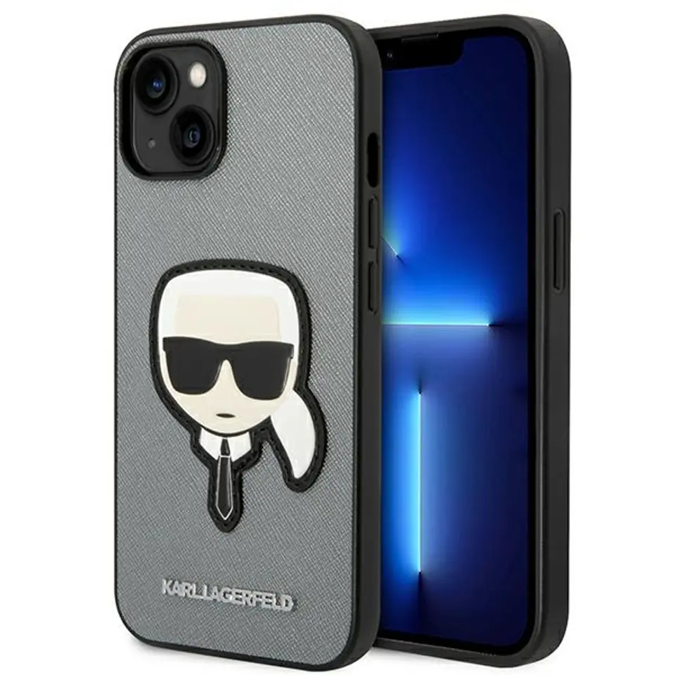 ⁨Karl Lagerfeld KLHCP14SSAPKHG iPhone 14 6,1" srebrny/silver hardcase Saffiano Karl`s Head Patch⁩ w sklepie Wasserman.eu