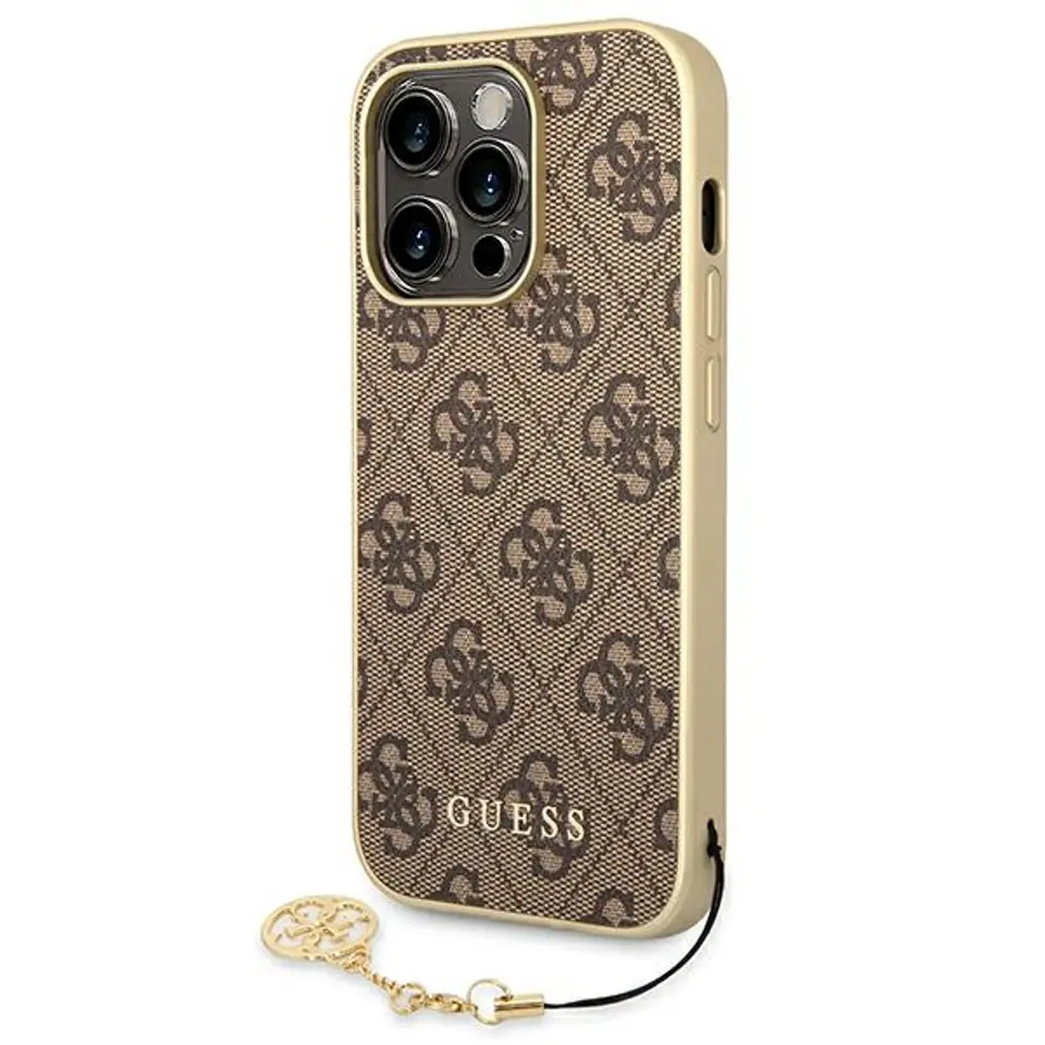 ⁨Guess GUHCP14XGF4GBR iPhone 14 Pro Max 6,7" brązowy/brown hardcase 4G Charms Collection⁩ w sklepie Wasserman.eu