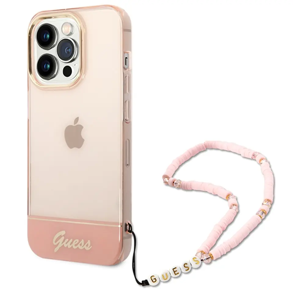 ⁨Guess GUHCP14XHGCOHP iPhone 14 Pro Max 6,7" różowy/pink hardcase Translucent Pearl Strap⁩ w sklepie Wasserman.eu