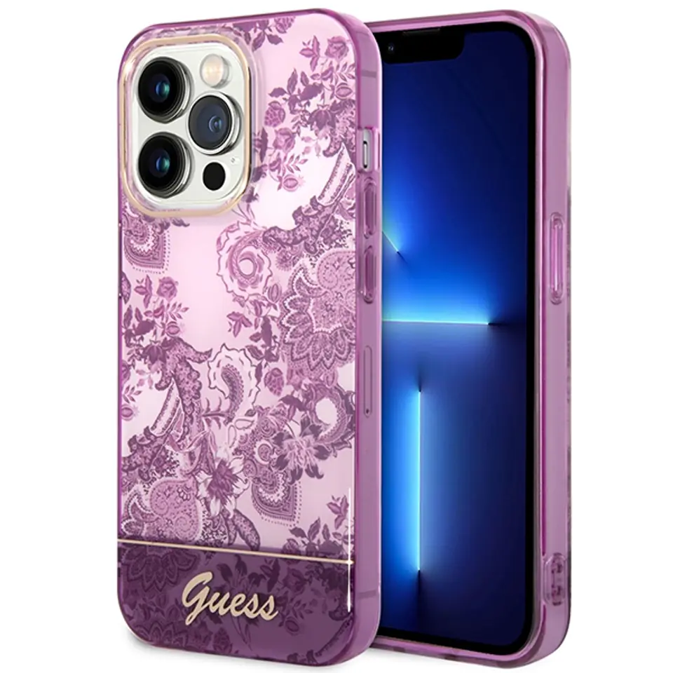 ⁨Guess GUHCP14LHGPLHF iPhone 14 Pro 6,1" fuksja/fuschia hardcase Porcelain Collection⁩ w sklepie Wasserman.eu