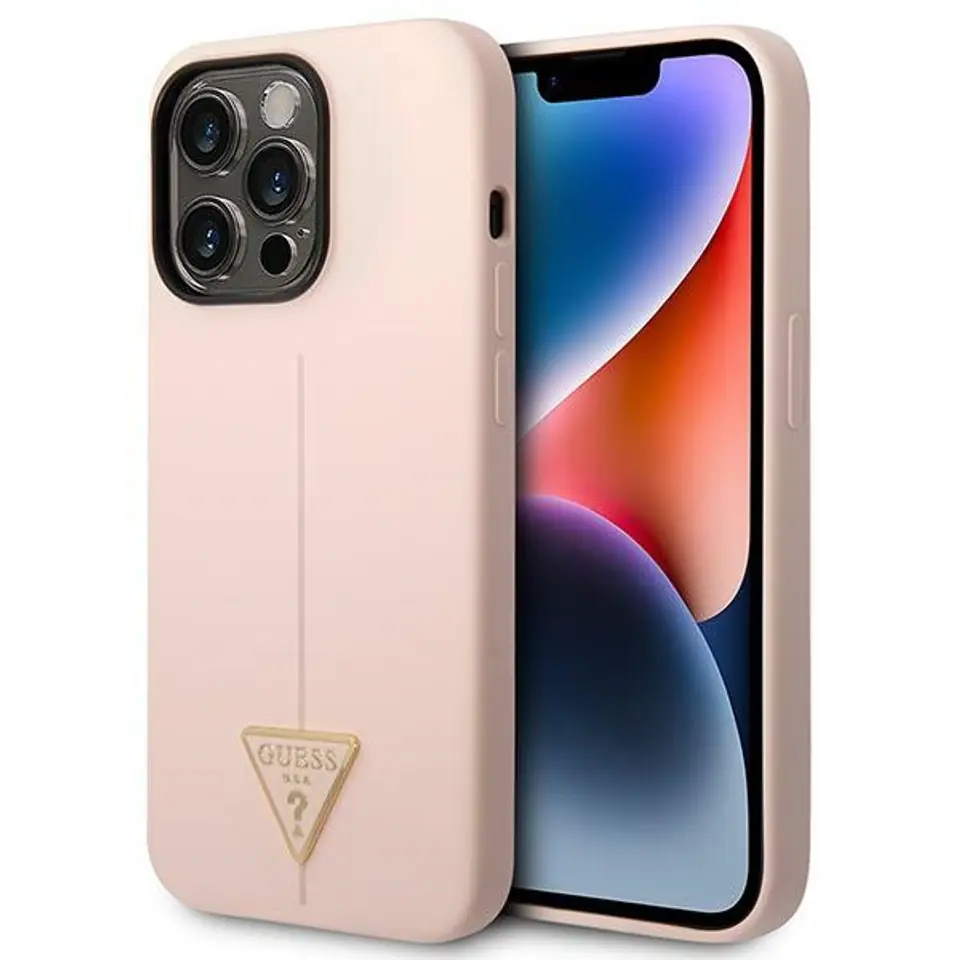 ⁨Guess GUHCP14LSLTGP iPhone 14 Pro 6,1" różowy/pink hardcase Silicone Triangle⁩ w sklepie Wasserman.eu