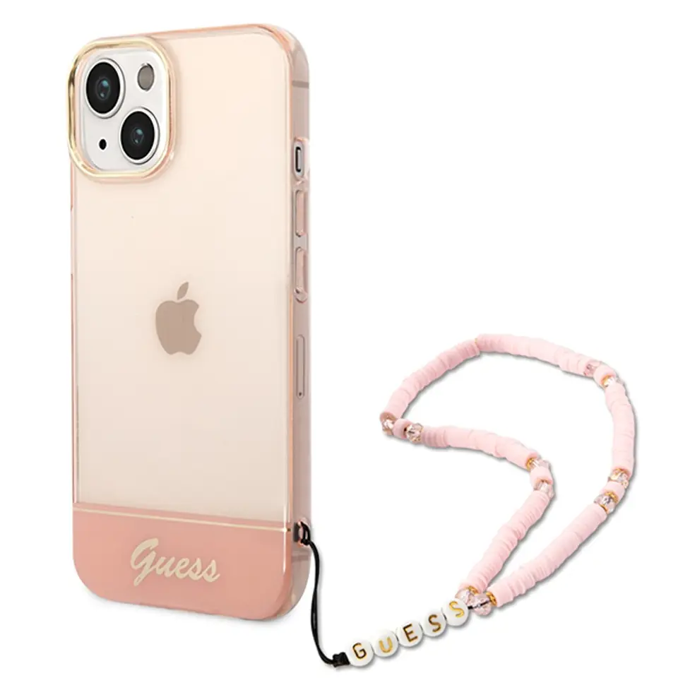 ⁨Guess GUHCP14MHGCOHP iPhone 14 Plus 6,7" różowy/pink hardcase Translucent Pearl Strap⁩ w sklepie Wasserman.eu