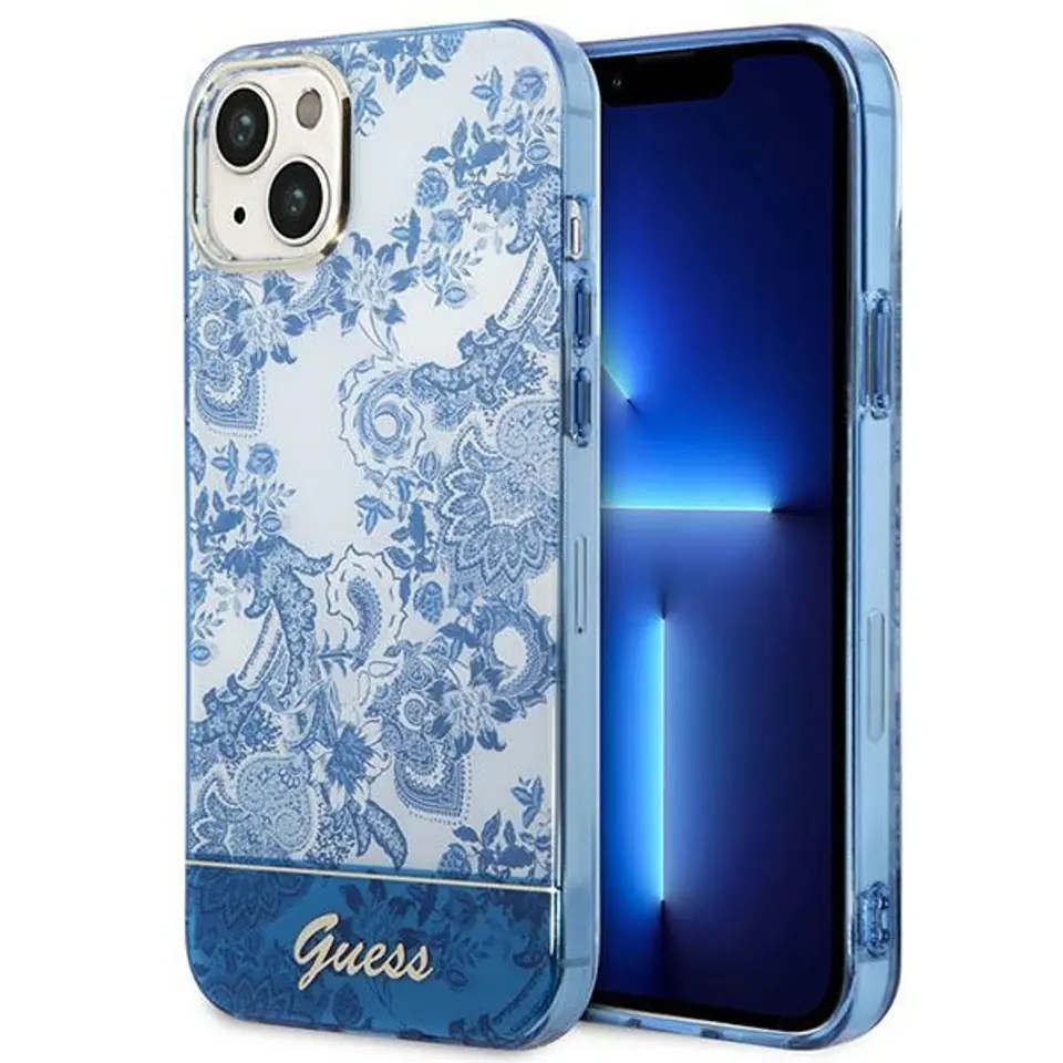 ⁨Guess GUHCP14MHGPLHB iPhone 14 Plus 6,7" niebieski/blue hardcase Porcelain Collection⁩ w sklepie Wasserman.eu