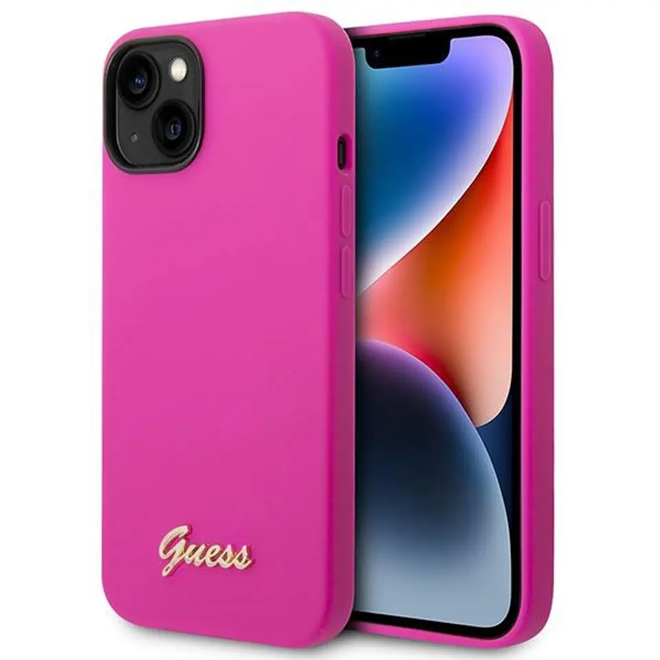 ⁨Guess GUHCP14SSLSMF iPhone 14 6,1" fuchsia/fuschia hard case Silicone Vintage Gold Logo⁩ at Wasserman.eu