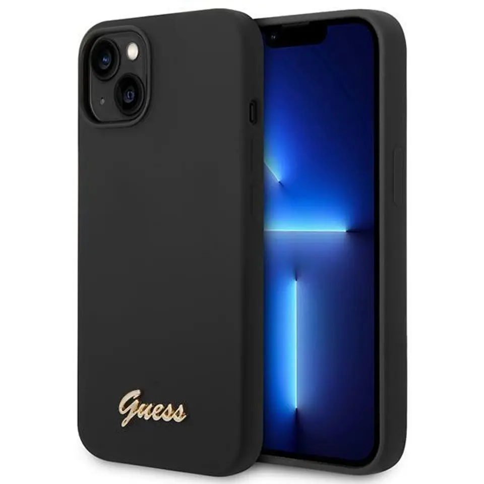 ⁨Guess GUHCP14MSLSMK iPhone 14 Plus 6,7" black/black hard case Silicone Vintage Gold Logo⁩ at Wasserman.eu