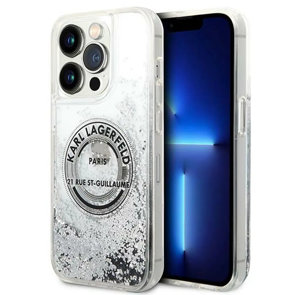 ⁨Karl Lagerfeld KLHCP14LLCRSGRS iPhone 14 Pro 6,1" silver/silver hardcase Liquid Glitter RSG⁩ at Wasserman.eu