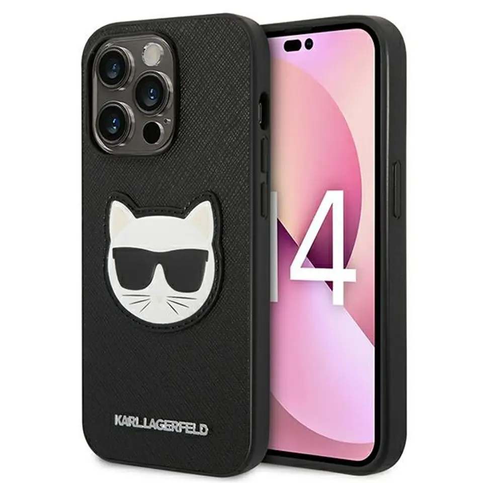 ⁨Karl Lagerfeld KLHCP14LSAPCHK iPhone 14 Pro 6,1" hardcase black/black Saffiano Choupette Head Patch⁩ at Wasserman.eu