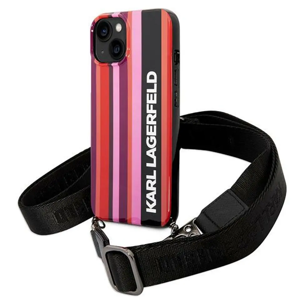 ⁨Karl Lagerfeld KLHCP14SSTSTP iPhone 14 6,1" hardcase różowy/pink Color Stripes Strap⁩ w sklepie Wasserman.eu