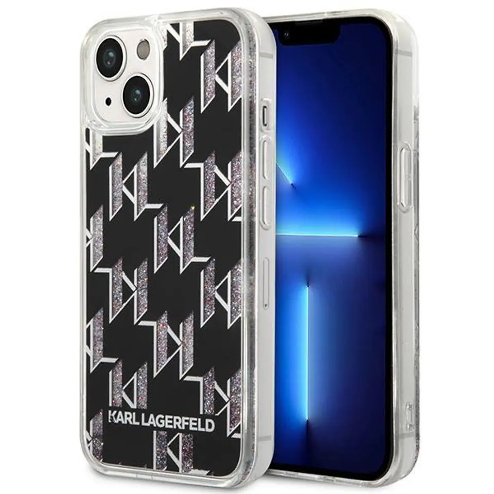 ⁨Karl Lagerfeld KLHCP14SLMNMK iPhone 14 6,1" hardcase czarny/black Liquid Glitter Monogram⁩ w sklepie Wasserman.eu