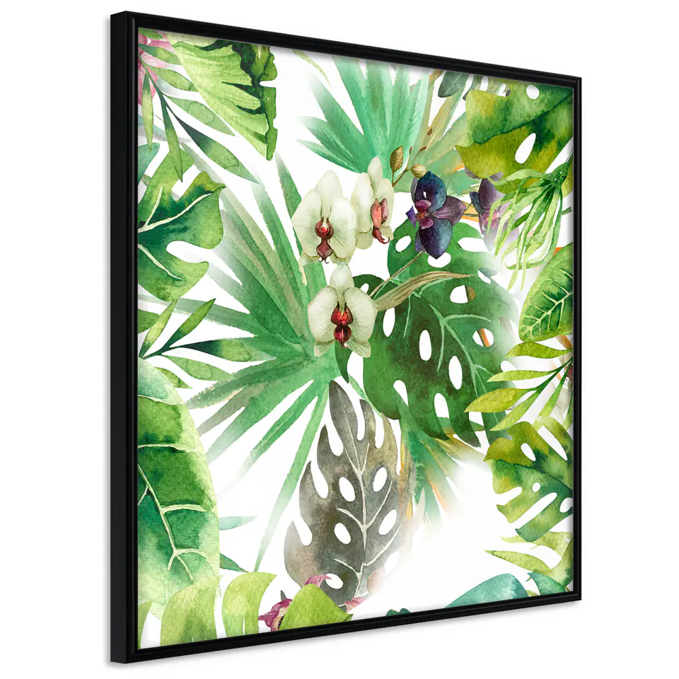 ⁨Plakat - Tropikalny cień (kwadratowy) [Poster] (rozmiar 20x20, wykończenie Rama czarna)⁩ w sklepie Wasserman.eu