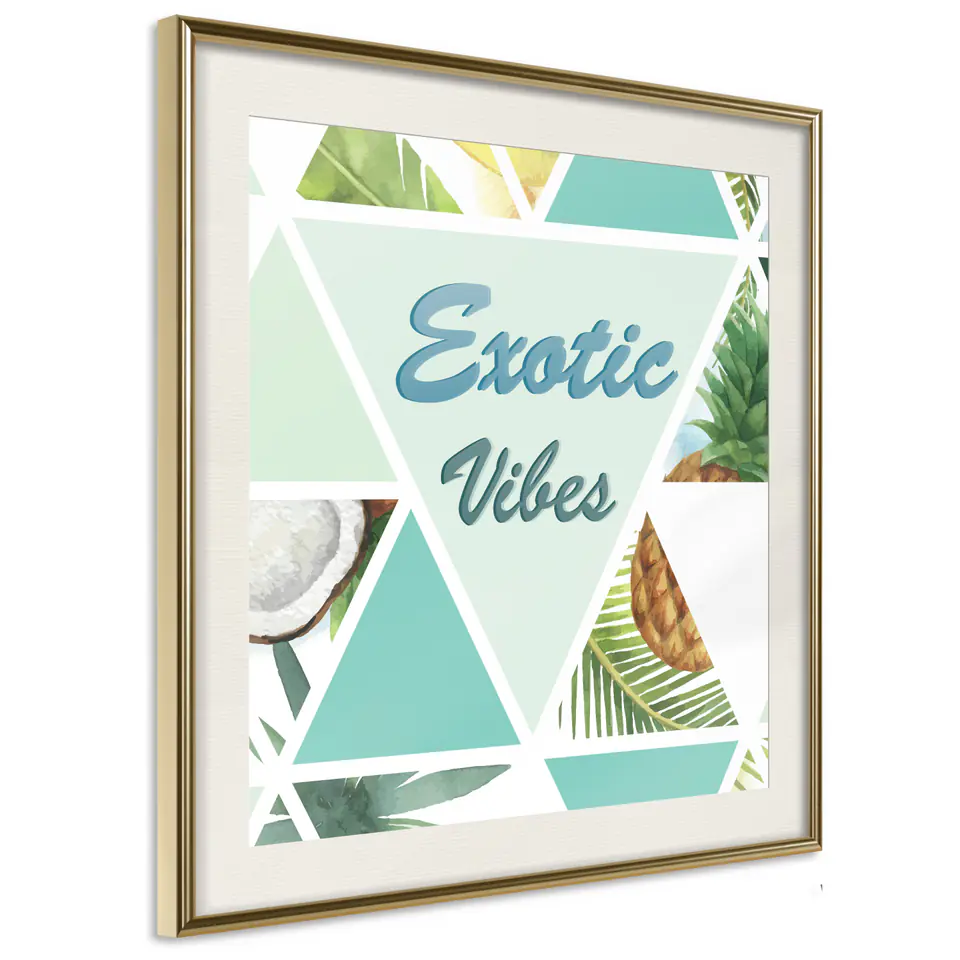 ⁨Plakat - Exotic vibes (kwadratowy) [Poster] (rozmiar 20x20, wykończenie Rama złota z passe-partout)⁩ w sklepie Wasserman.eu