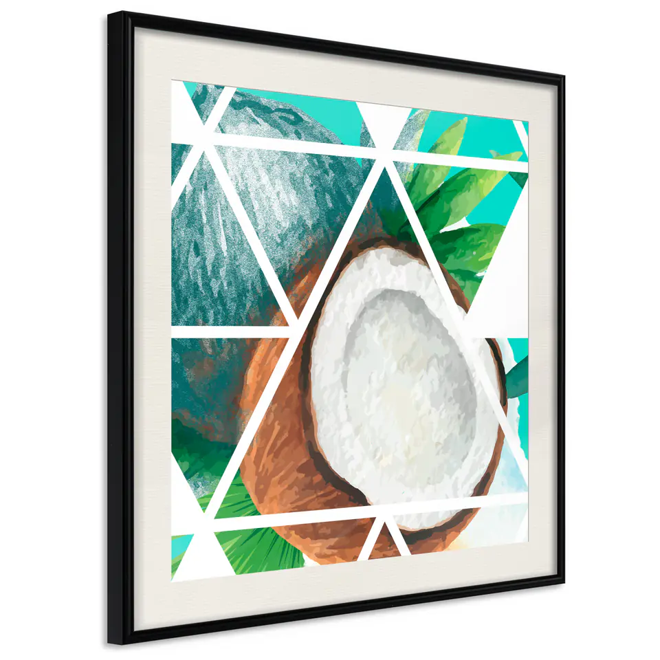 ⁨Poster - Tropical mosaic with coconut (square) (size 30x30, finish Black frame with passe-partout)⁩ at Wasserman.eu