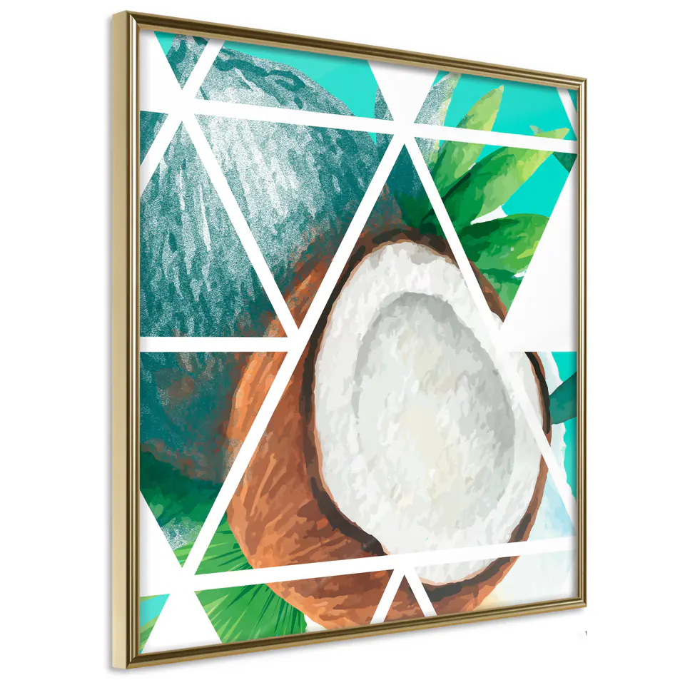 ⁨Poster - Tropical mosaic with coconut (square) (size 20x20, finish Gold frame)⁩ at Wasserman.eu