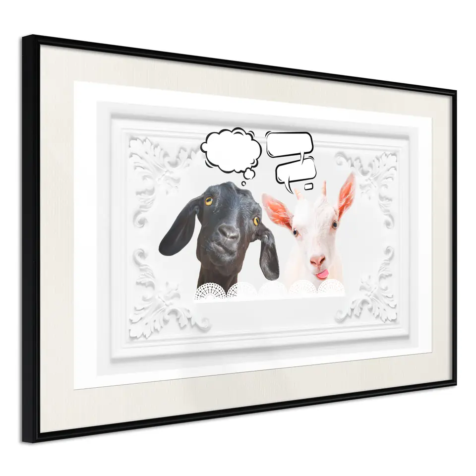 ⁨Poster - Conversation of two goats (size 30x20, finish Black frame with passe-partout)⁩ at Wasserman.eu
