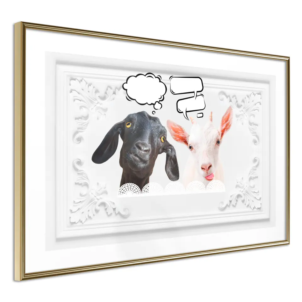 ⁨Poster - Conversation of two goats (size 30x20, finish Gold frame)⁩ at Wasserman.eu