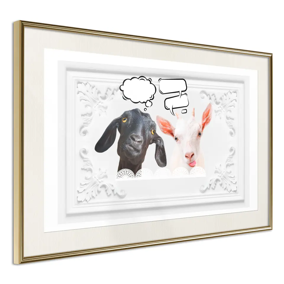 ⁨Poster - Conversation of two goats (size 30x20, finish Gold frame with passe-partout)⁩ at Wasserman.eu