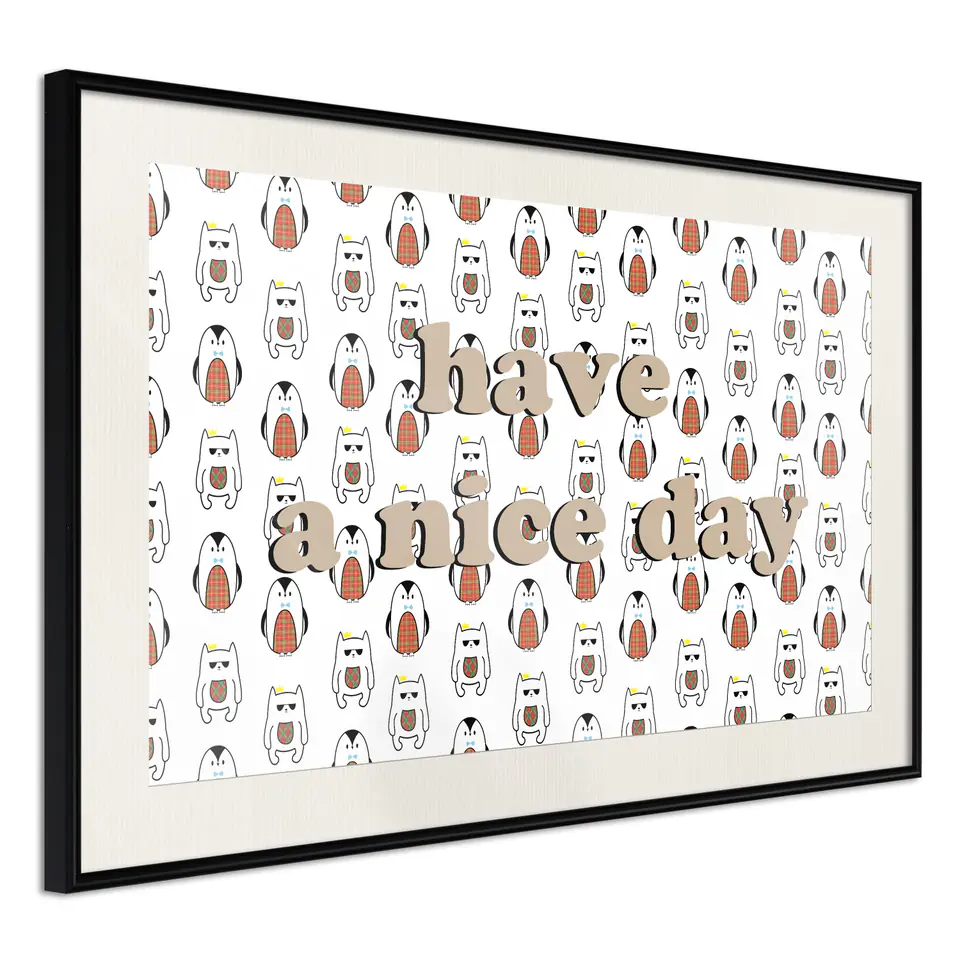 ⁨Poster - Animals wish you a nice day (size 30x20, finish Black frame with passe-partout)⁩ at Wasserman.eu