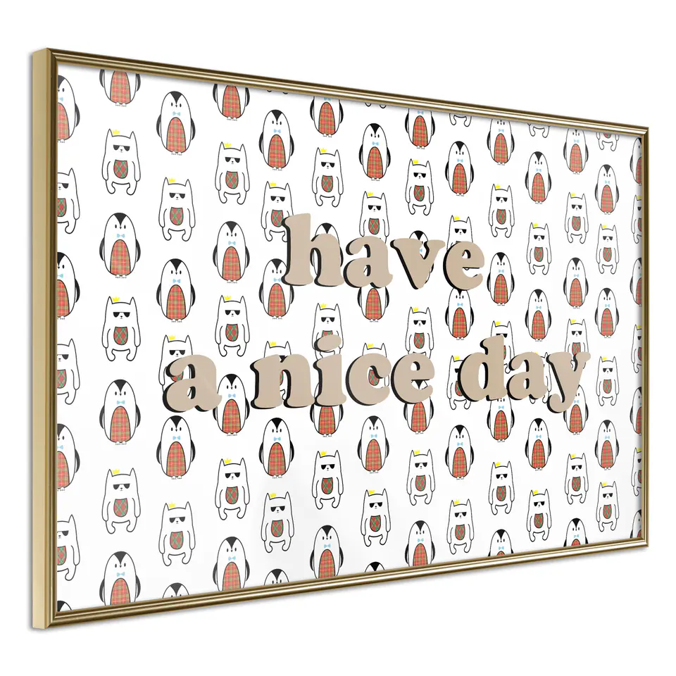⁨Poster - Animals wish you a nice day (size 30x20, finish Gold frame)⁩ at Wasserman.eu