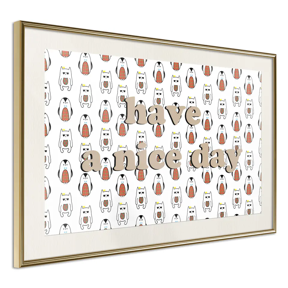 ⁨Poster - Animals wish you a nice day (size 30x20, finish Gold frame with passe-partout)⁩ at Wasserman.eu